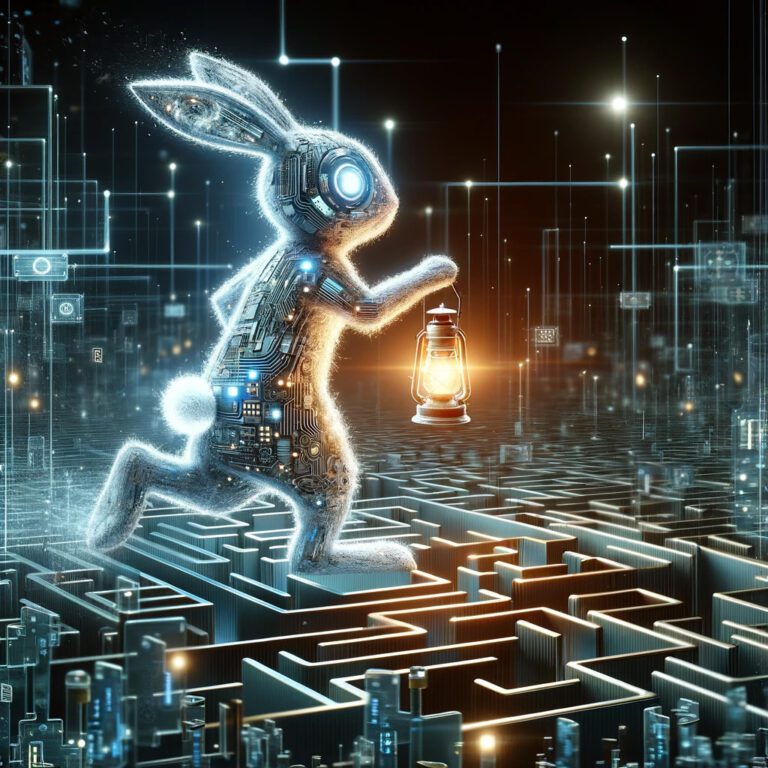 Rabbit walking over maze